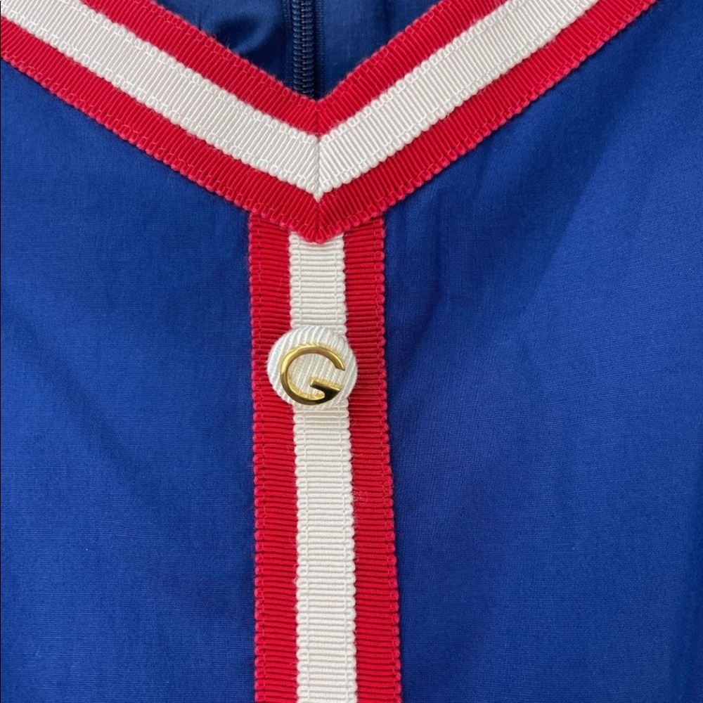 NWT GUCCI DRESS IN BLUE pleated stripe-trim - Picture 6 of 13